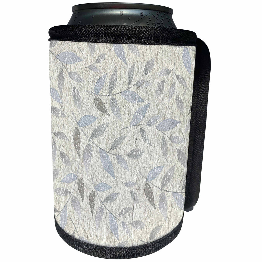 3dRose Anne Marie Baugh - Patterns - Pretty Light Blue Leafy Flourishes On A Gray Distressed Background - Can Cooler Bottle Wrap (cc_255076)