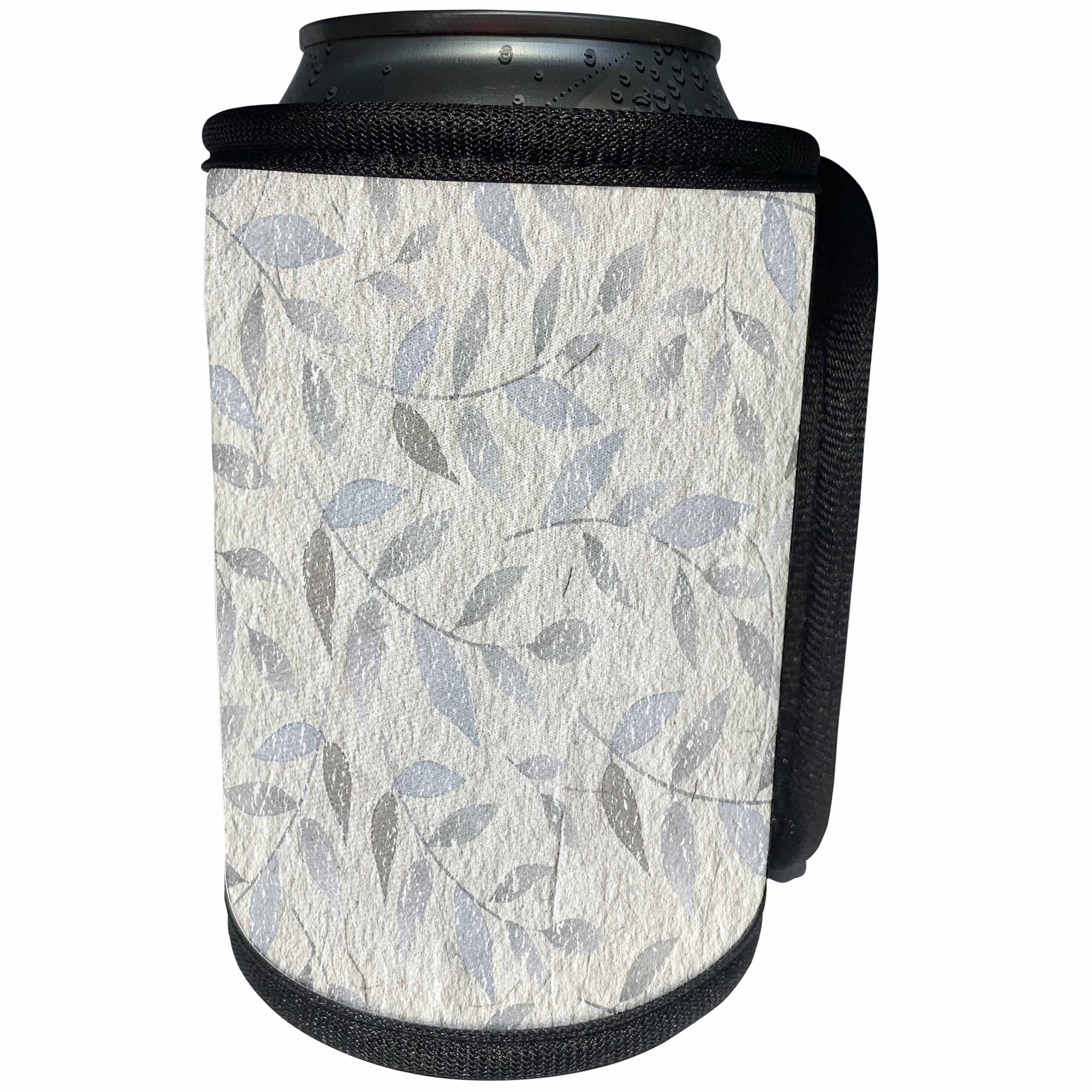 3dRose Anne Marie Baugh - Patterns - Pretty Light Blue Leafy Flourishes On A Gray Distressed Background - Can Cooler Bottle Wrap (cc_255076)