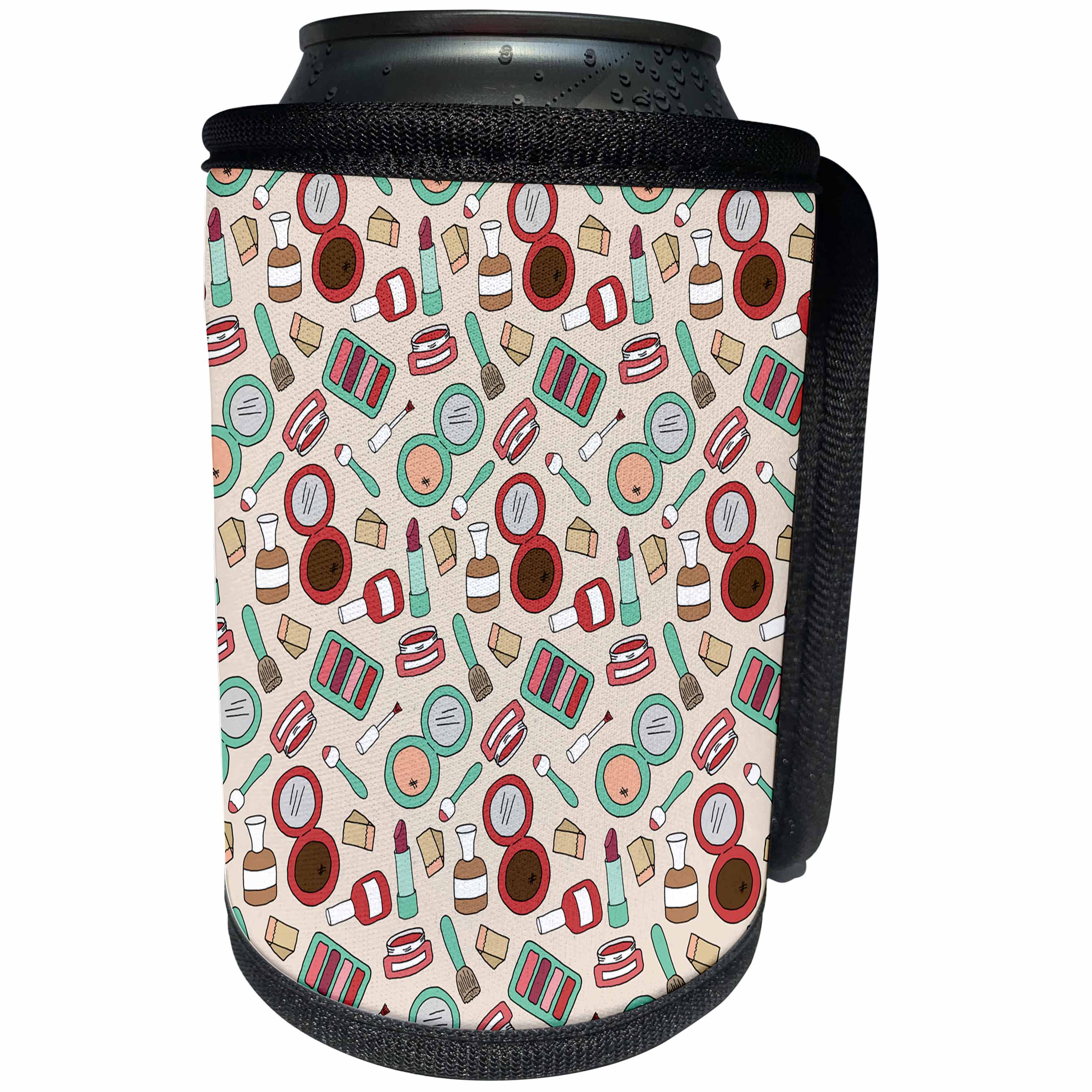 3dRose Anne Marie Baugh - Patterns - Cute Makeup Items Pattern - Can Cooler Bottle Wrap (cc_255082)