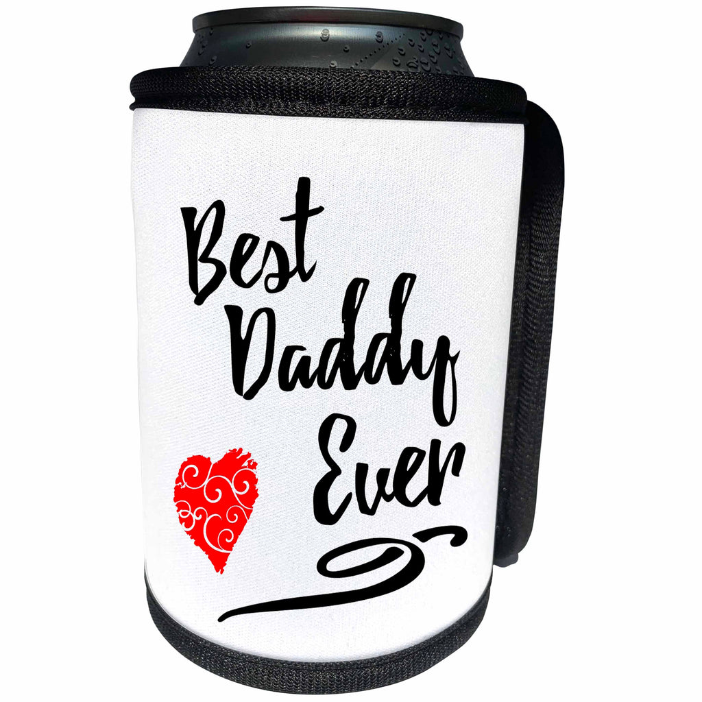 3dRose Russ Billington Designs - Best Daddy Ever design with Red Swirly heart - Can Cooler Bottle Wrap (cc_255096)