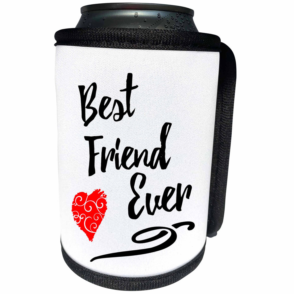 3dRose Russ Billington Designs - Best Friend Ever design with Red Swirly heart - Can Cooler Bottle Wrap (cc_255098)