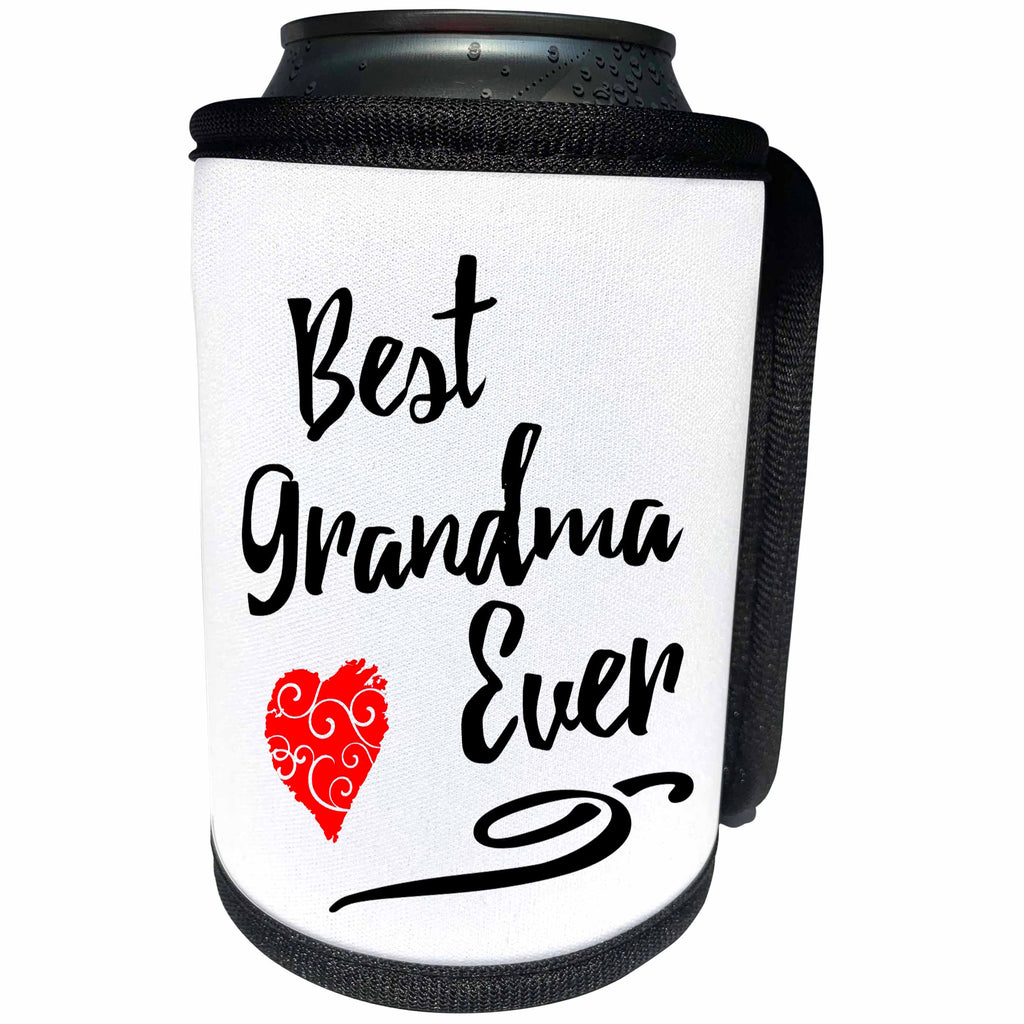3dRose Russ Billington Designs - Best Grandma Ever design with Red Swirly heart - Can Cooler Bottle Wrap (cc_255100)