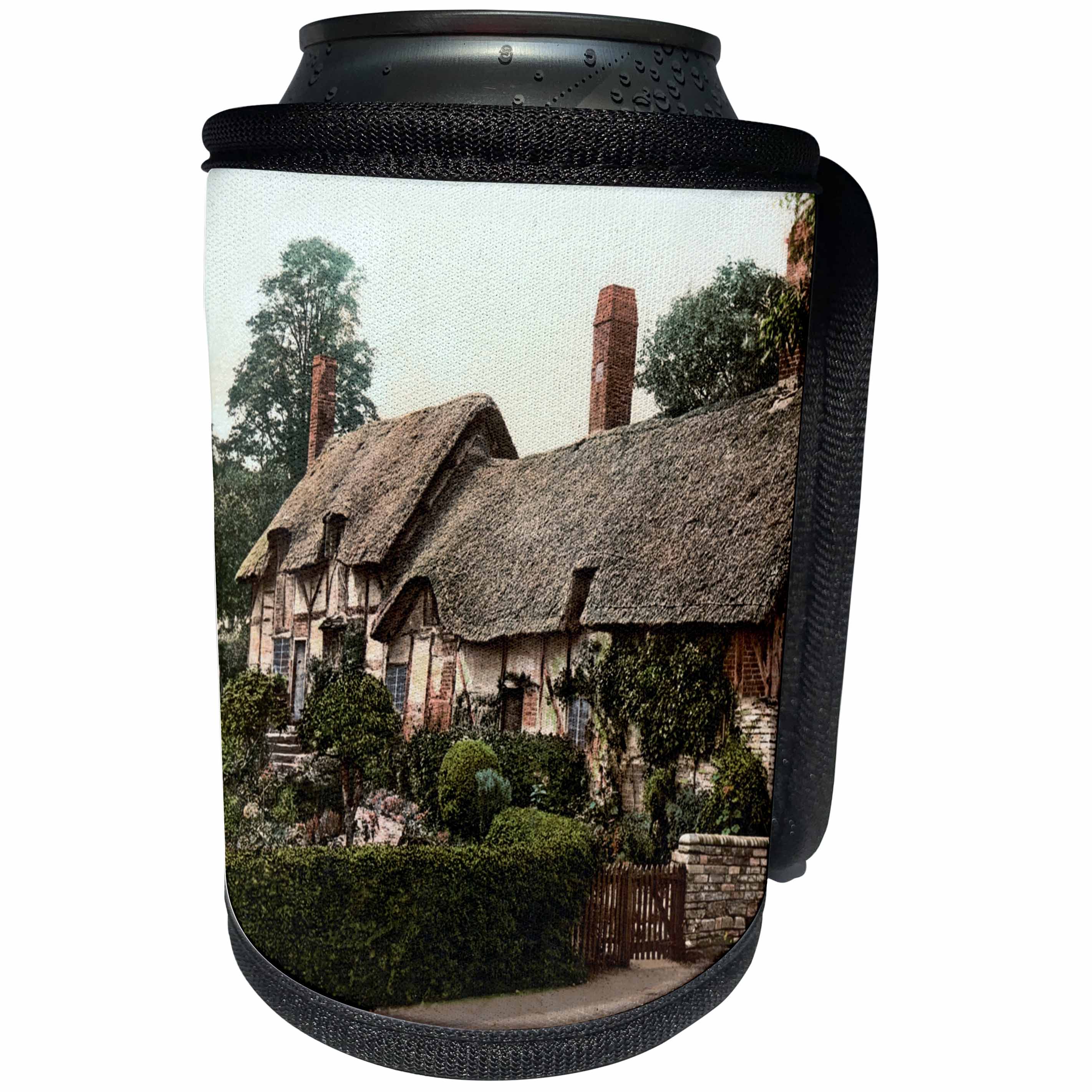 3dRose Russ Billington Designs- Old England Photographs - Anne Hathaway Cottage-Shakespeares wife-Stratford-England - Can Cooler Bottle Wrap (cc_255110)
