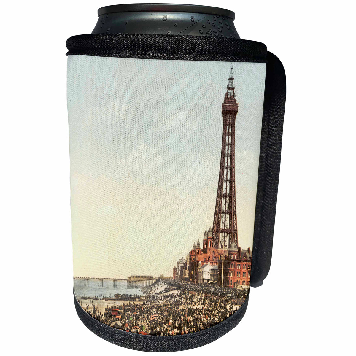 3dRose Russ Billington Designs- Old England Photographs - Vintage Blackpool Tower and Pleasure Beach-Lancashire-England - Can Cooler Bottle Wrap (cc_255111)