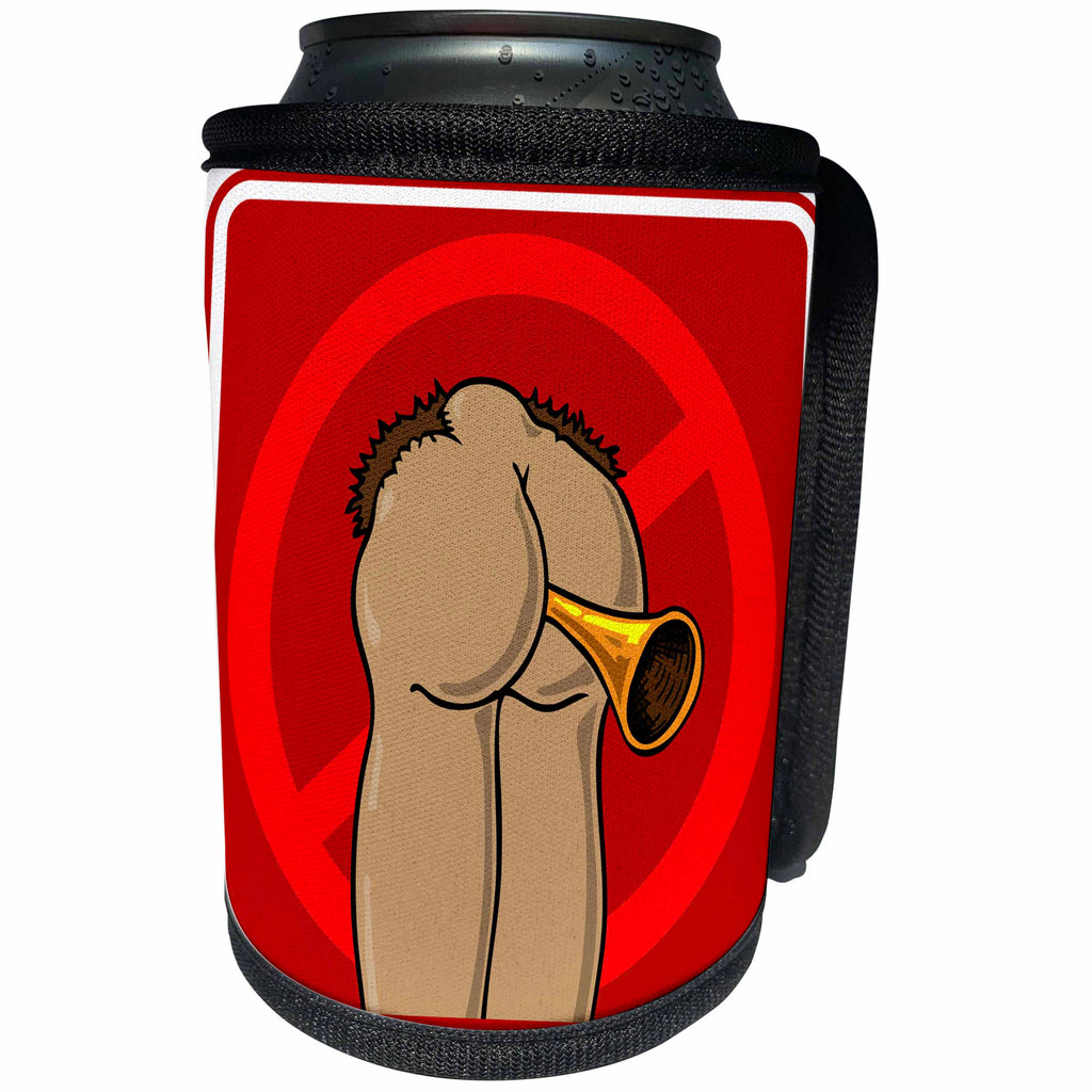 3dRose Mark Grace BAD BILL Butts - BUTTS tooting your horn 1 red sign - Can Cooler Bottle Wrap (cc_25512)
