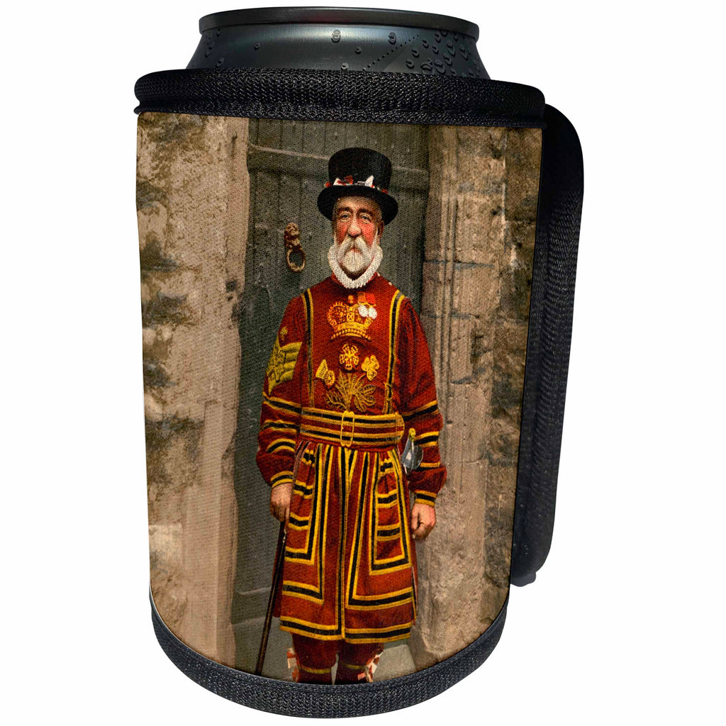 3dRose Russ Billington Designs- Old England Photographs - Vintage photo- Yeoman of the Guard- Queens Bodyguard - Can Cooler Bottle Wrap (cc_255125)