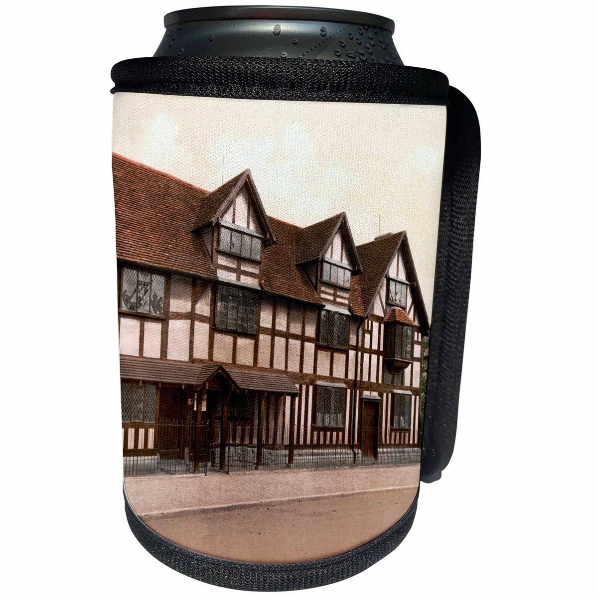 3dRose Russ Billington Designs- Old England Photographs - William Shakespeares Birthplace-Stratford upon Avon- England - Can Cooler Bottle Wrap (cc_255126)