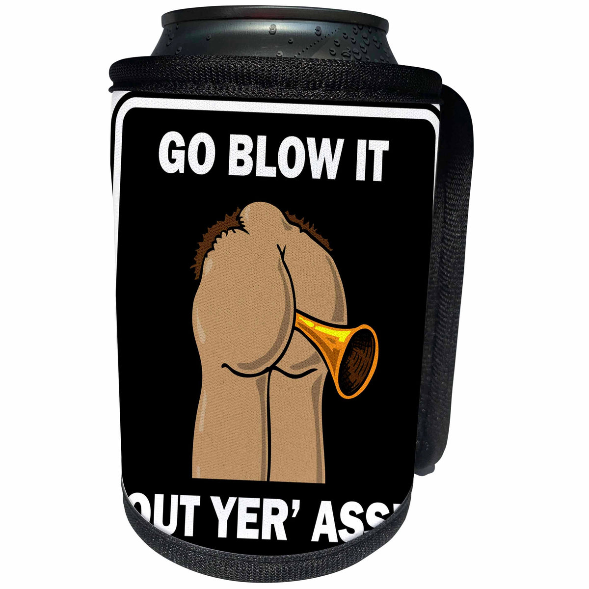 3dRose Mark Grace BAD BILL Butts - BUTTS blow it out yer ass 1 black sign - Can Cooler Bottle Wrap (cc_25514)