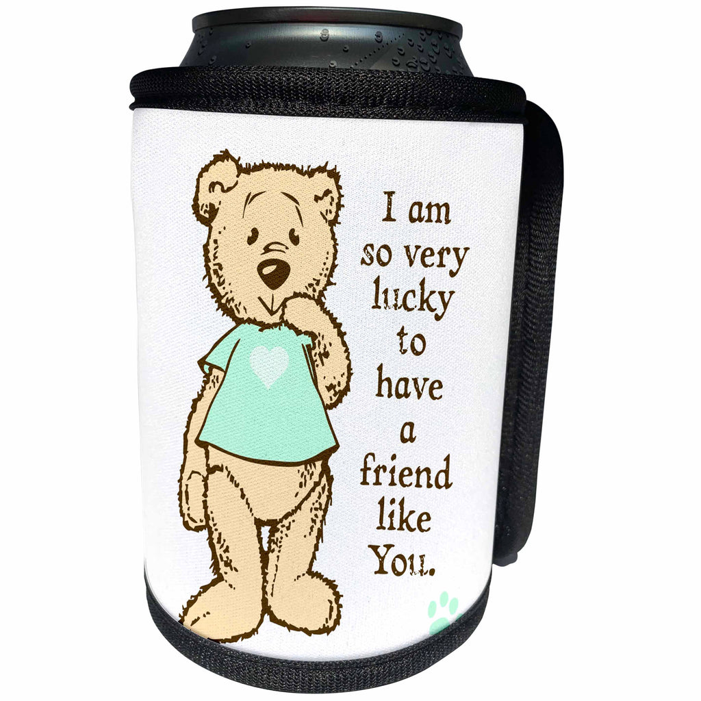 3dRose Russ Billington Teddy Bears - Cute Friendship Teddy Illustration - Can Cooler Bottle Wrap (cc_255140)