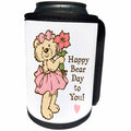 3dRose Russ Billington Teddy Bears - Cute Girly Teddy Bear with Pink Dress and Ribbon Illustration - Can Cooler Bottle Wrap (cc_255144)
