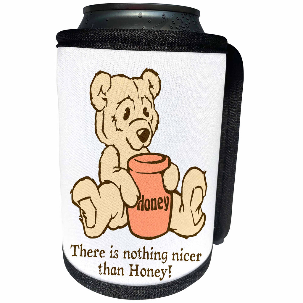 3dRose Russ Billington Teddy Bears - Cute Teddy Bear with Honey Pot - Can Cooler Bottle Wrap (cc_255147)