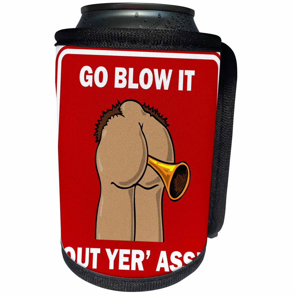 3dRose Mark Grace BAD BILL Butts - BUTTS blow it out yer ass 1 red sign - Can Cooler Bottle Wrap (cc_25515)