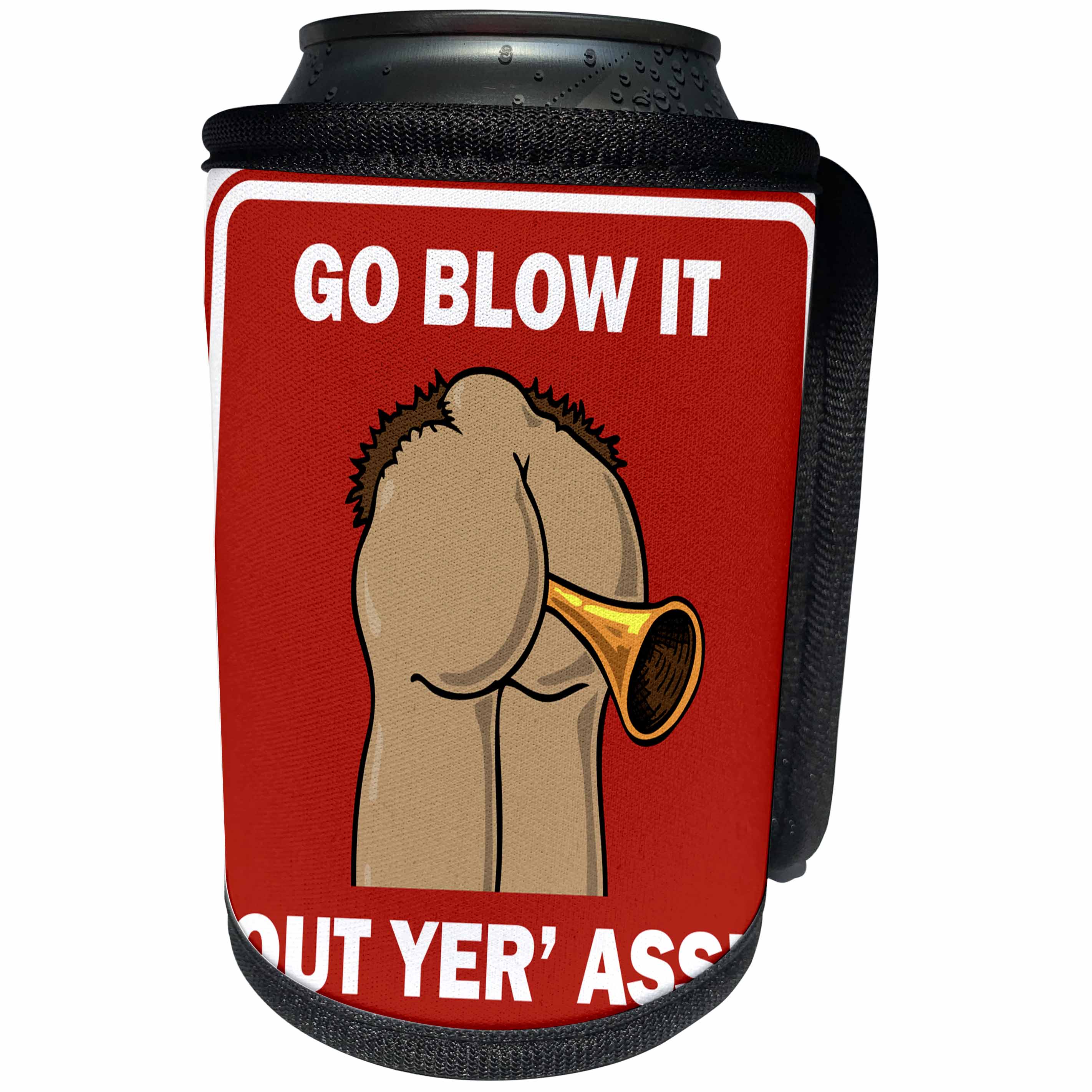 3dRose Mark Grace BAD BILL Butts - BUTTS blow it out yer ass 1 red sign - Can Cooler Bottle Wrap (cc_25515)