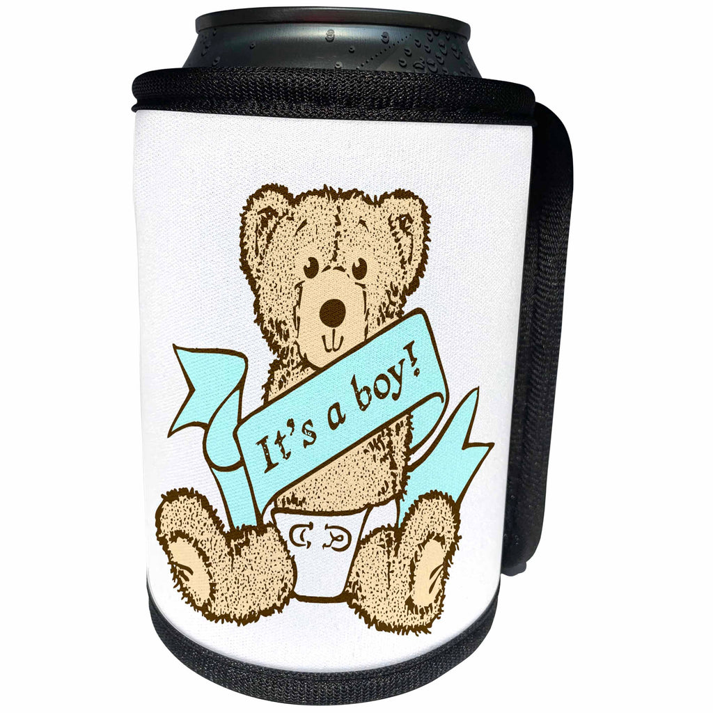 3dRose Russ Billington Teddy Bears - Baby Boy Teddy Bear Illustration - Can Cooler Bottle Wrap (cc_255150)