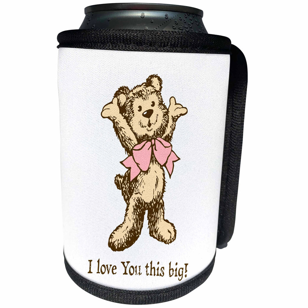 3dRose Russ Billington Teddy Bears - I Love You This Big- Cute Teddy Bear Illustration - Can Cooler Bottle Wrap (cc_255158)