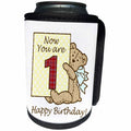 3dRose Russ Billington Teddy Bears - Happy First Birthday with Tartan Numeral One Teddy Bear - Can Cooler Bottle Wrap (cc_255162)