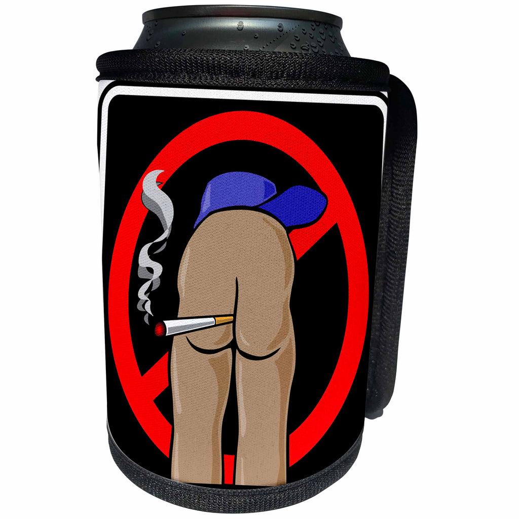 3dRose Mark Grace BAD BILL Butts - BUTTS no smoking black sign 1 - Can Cooler Bottle Wrap (cc_25517)