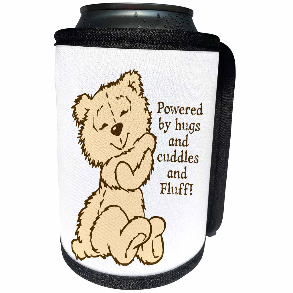 3dRose Can Cooler Bottle Wrap - Russ Billington Teddy Bears - Hugs, Cuddles and Fluff - Adorable Teddy Bear Illustration
