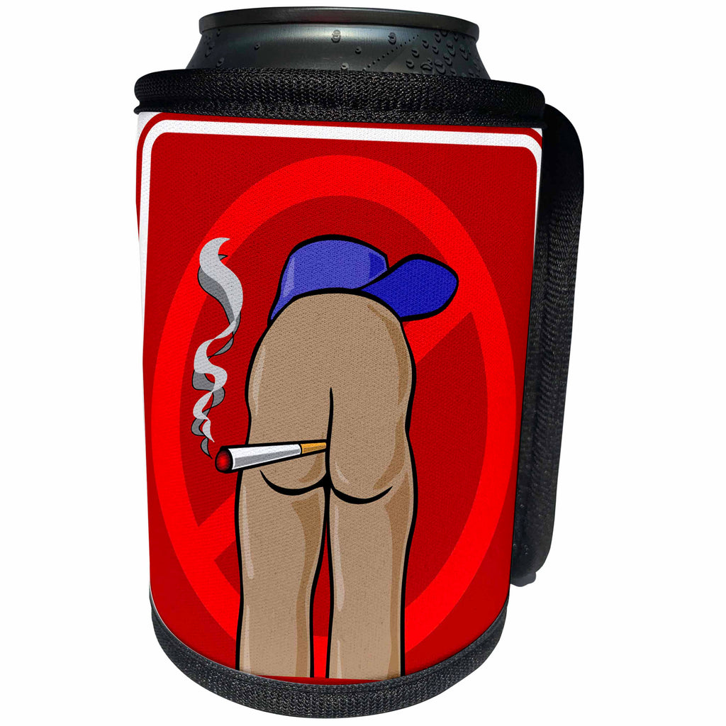 3dRose Mark Grace BAD BILL Butts - BUTTS no smoking red sign 1 - Can Cooler Bottle Wrap (cc_25519)