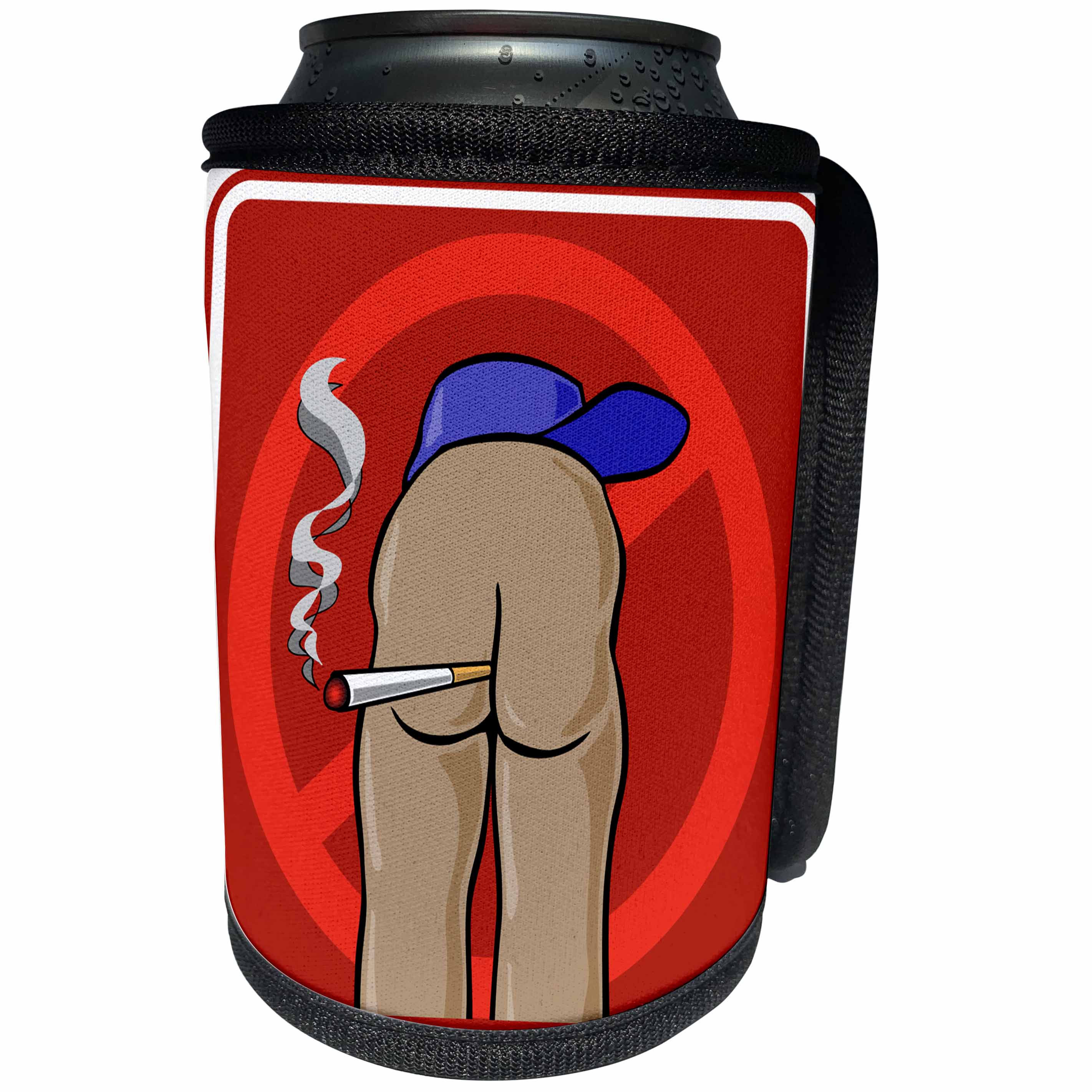 3dRose Mark Grace BAD BILL Butts - BUTTS no smoking red sign 1 - Can Cooler Bottle Wrap (cc_25519)