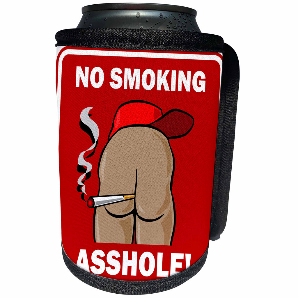 3dRose Mark Grace BAD BILL Butts - BUTTS no smoking red sign 2 - Can Cooler Bottle Wrap (cc_25520)