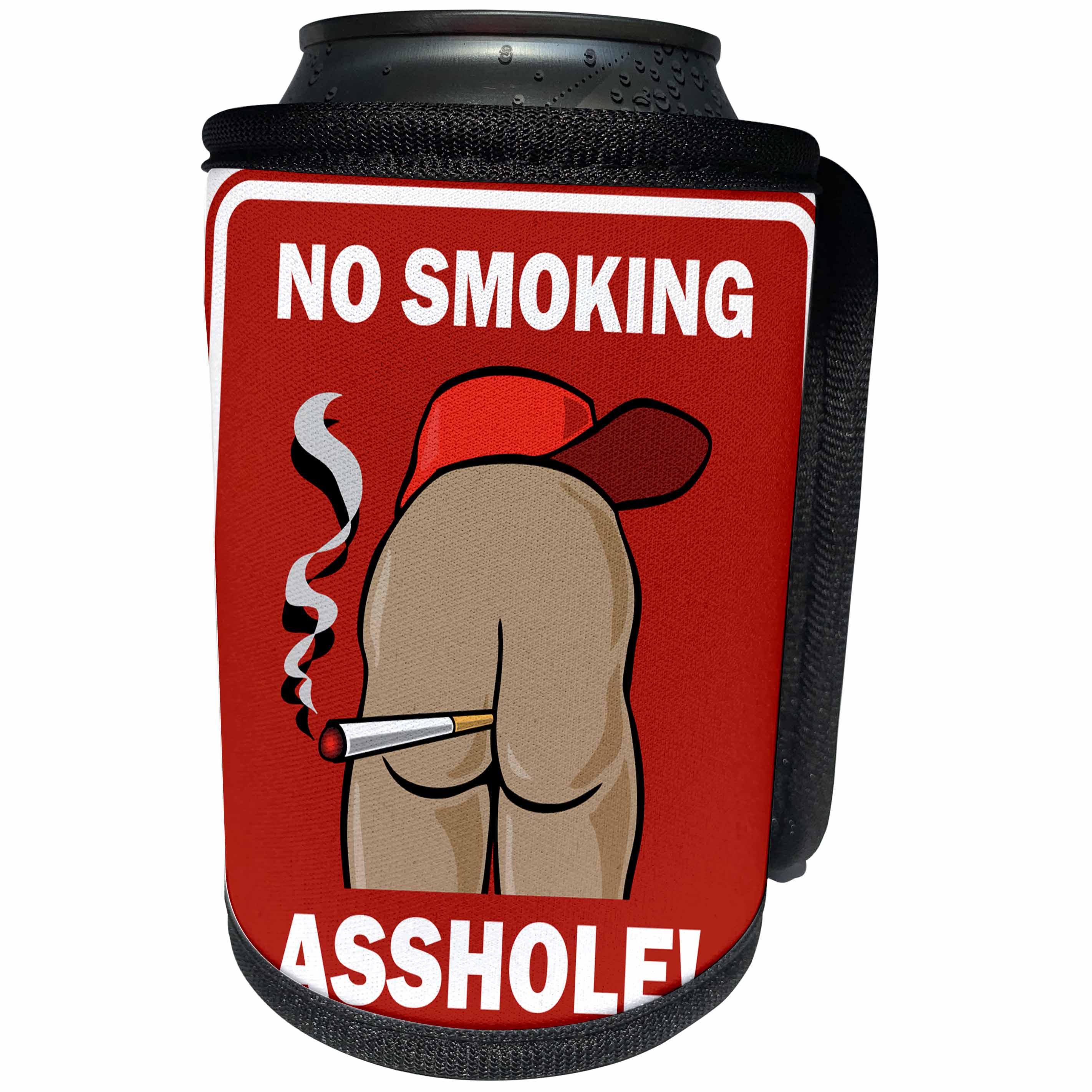 3dRose Mark Grace BAD BILL Butts - BUTTS no smoking red sign 2 - Can Cooler Bottle Wrap (cc_25520)