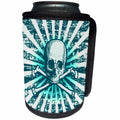 3dRose Russ Billington Designs - Skull and Crossbones Sunburst Radial Grunge Design in Teal - Can Cooler Bottle Wrap (cc_255200)