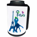 3dRose Russ Billington Designs - Paris- Watercolor Design in Blue with Eiffel Tower and Heart - Can Cooler Bottle Wrap (cc_255201)