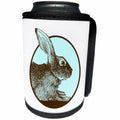 3dRose Russ Billington Designs - Beautiful Brown Hare Illustration in Circle with Blue Background - Can Cooler Bottle Wrap (cc_255202)