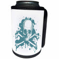 3dRose Russ Billington Designs - Grunge Skull and Crossbones in Blue with Drips and Splats - Can Cooler Bottle Wrap (cc_255207)