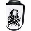 3dRose Russ Billington Designs - Black and White Grunge Skull and Crossbones with Drips and Splats - Can Cooler Bottle Wrap (cc_255208)