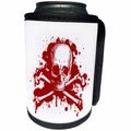 3dRose Russ Billington Designs - Grunge Skull and Crossbones in Red and White with Drips and Splats - Can Cooler Bottle Wrap (cc_255209)