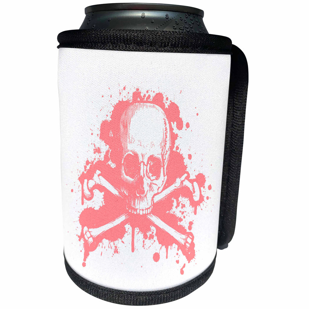 3dRose Russ Billington Designs - Pink and White Girly Grunge Skull and Crossbones - Can Cooler Bottle Wrap (cc_255210)