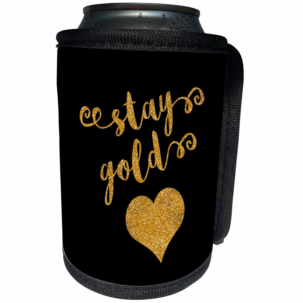 3dRose Russ Billington Designs - Stay Gold- Gold Effect Script with Heart- not real gold - Can Cooler Bottle Wrap (cc_255212)