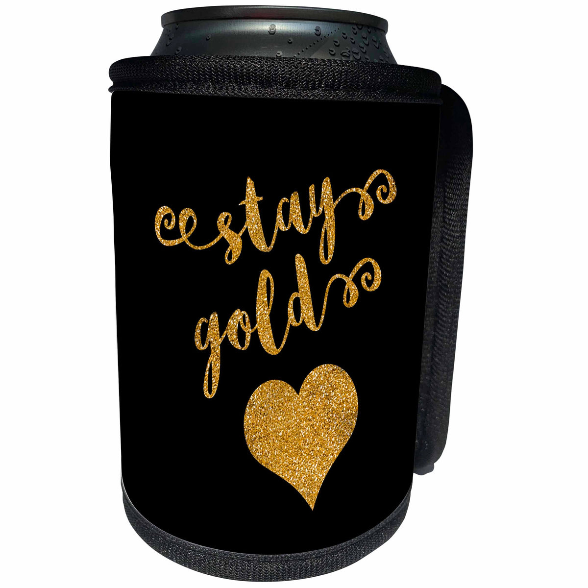 3dRose Russ Billington Designs - Stay Gold- Gold Effect Script with Heart- not real gold - Can Cooler Bottle Wrap (cc_255212)