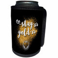 3dRose Russ Billington Designs - Gold Dust Design with White Text and Heart over Black Background - Can Cooler Bottle Wrap (cc_255214)