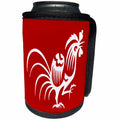 3dRose Russ Billington Designs - Chinese New Year- Stylized Rooster in White over Red - Can Cooler Bottle Wrap (cc_255216)