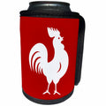 3dRose Russ Billington Designs - White Rooster on Red Background - Can Cooler Bottle Wrap (cc_255217)