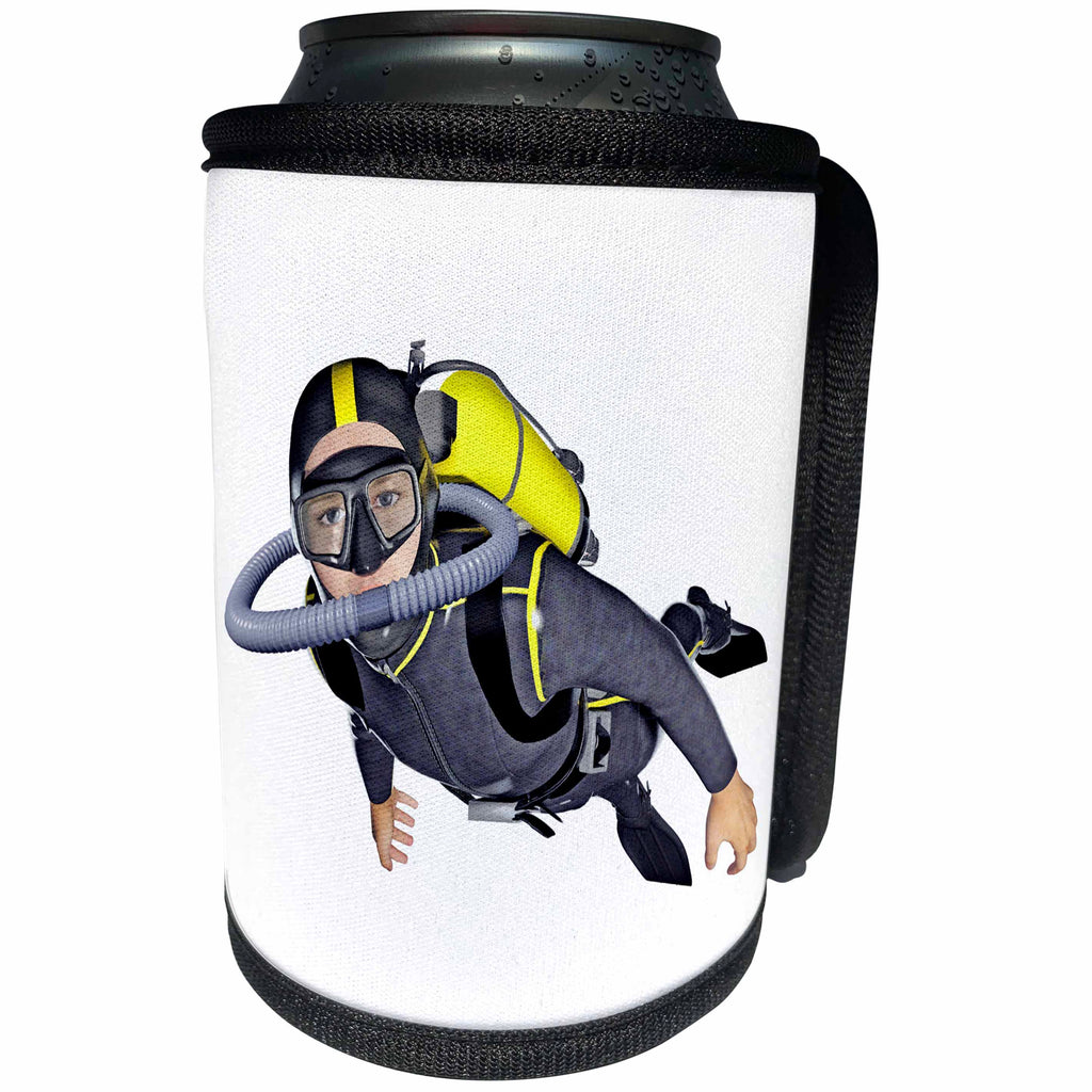 3dRose Boehm Graphics Sport - Scuba Diver with Tank and Mask and Fins - Can Cooler Bottle Wrap (cc_255220)