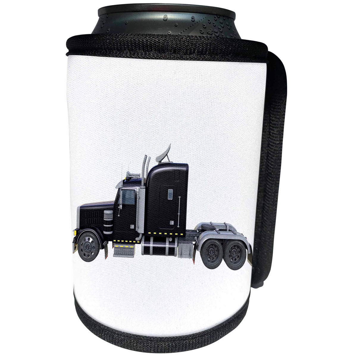 3dRose Boehm Graphics Trucking - Black Semi Truck from the Side with Full Lights On - Can Cooler Bottle Wrap (cc_255222)