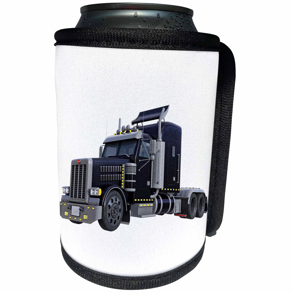 3dRose Boehm Graphics Trucking - Black Semi Truck In Three Quarter View with Full Lights On - Can Cooler Bottle Wrap (cc_255223)