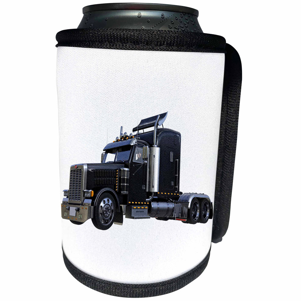 3dRose Boehm Graphics Trucking - Black Semi Truck In Three Quarter View - Can Cooler Bottle Wrap (cc_255224)
