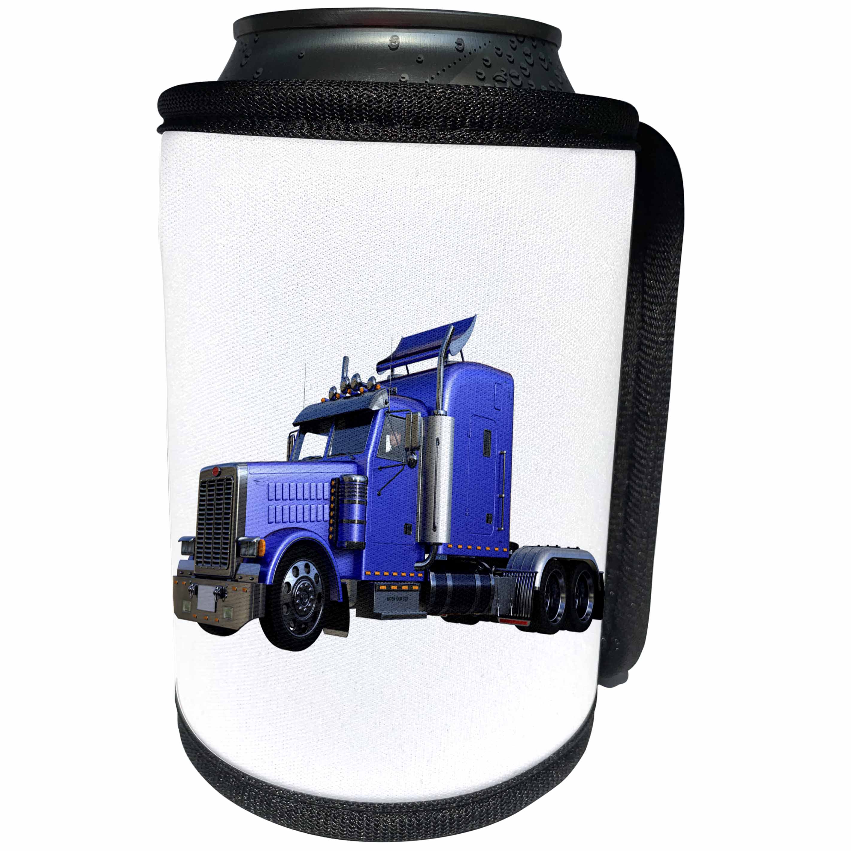 3dRose Boehm Graphics Trucking - Metallic Blue Semi Truck In Three Quarter View - Can Cooler Bottle Wrap (cc_255226)