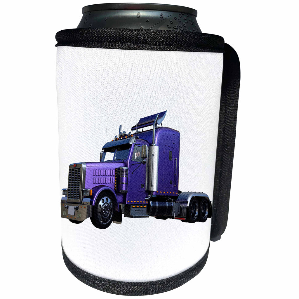 3dRose Boehm Graphics Trucking - Metallic Purple Semi Truck In Three Quarter View - Can Cooler Bottle Wrap (cc_255227)