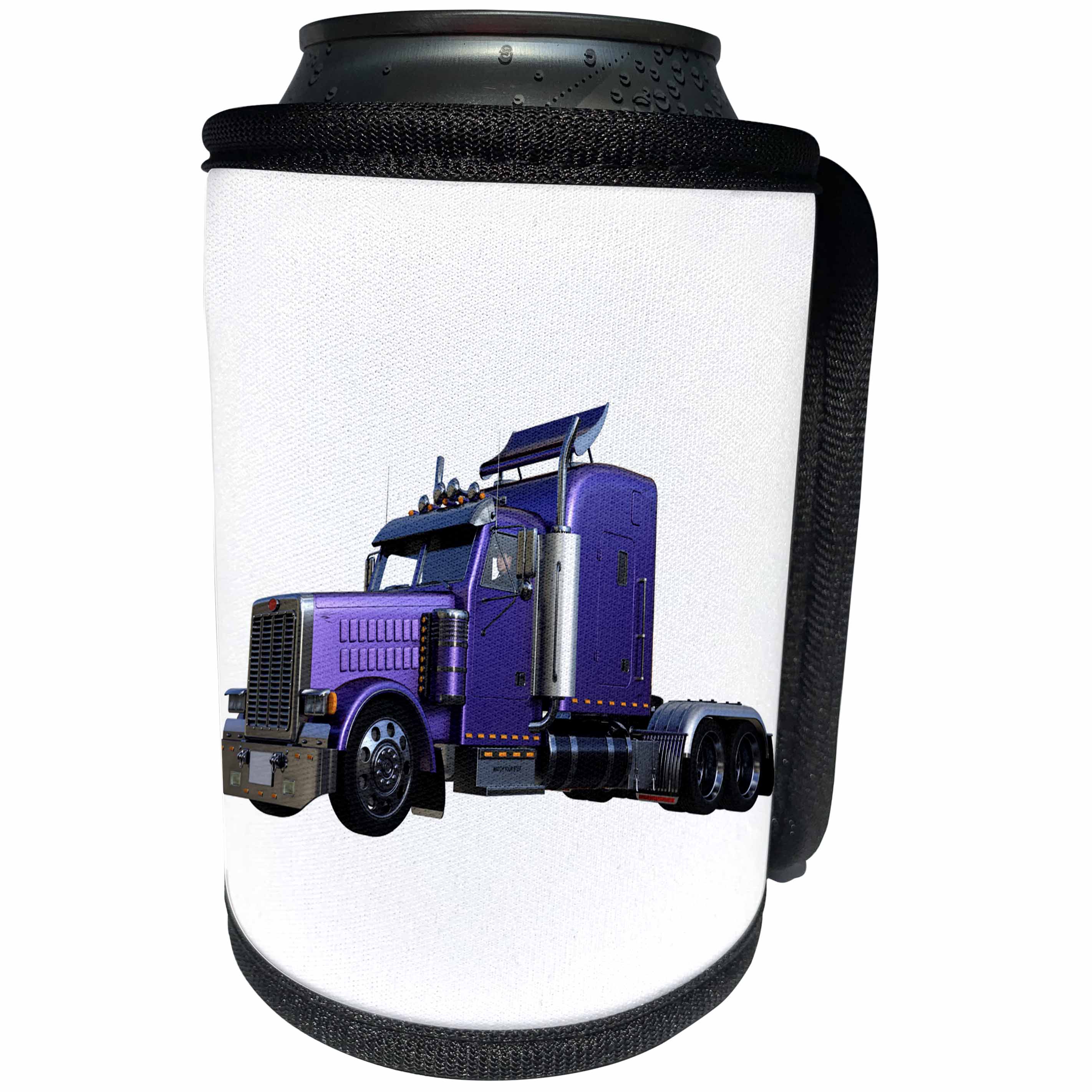 3dRose Boehm Graphics Trucking - Metallic Purple Semi Truck In Three Quarter View - Can Cooler Bottle Wrap (cc_255227)