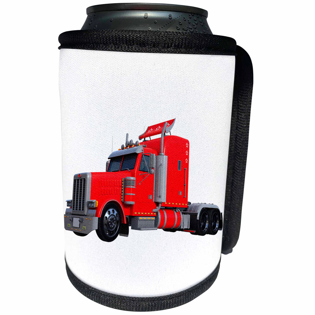 3dRose Boehm Graphics Trucking - Red Semi Truck In Three Quarter View - Can Cooler Bottle Wrap (cc_255230)