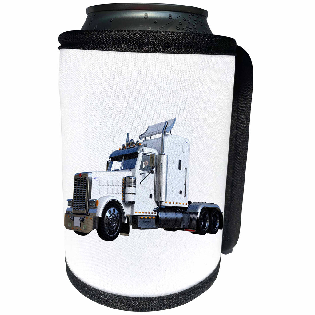 3dRose Boehm Graphics Trucking - White Semi Truck In Three Quarter View - Can Cooler Bottle Wrap (cc_255231)