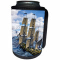 3dRose Boehm Graphics Ship - Black Corvette Sailing Ship Sailing Away to the Left in Rough Water - Can Cooler Bottle Wrap (cc_255233)