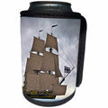 3dRose Boehm Graphics Ship - Black Corvette Sailing Ship Sailing Away to the Right in Fog - Can Cooler Bottle Wrap (cc_255235)