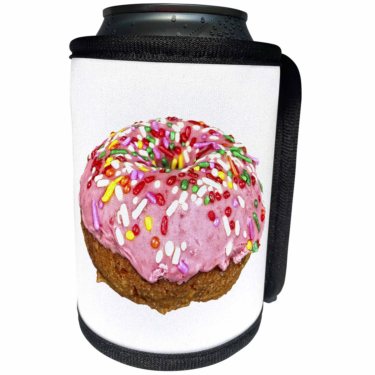 3dRose Boehm Graphics Food - Strawberry Glazed Donut with Sprinkles - Can Cooler Bottle Wrap (cc_255247)